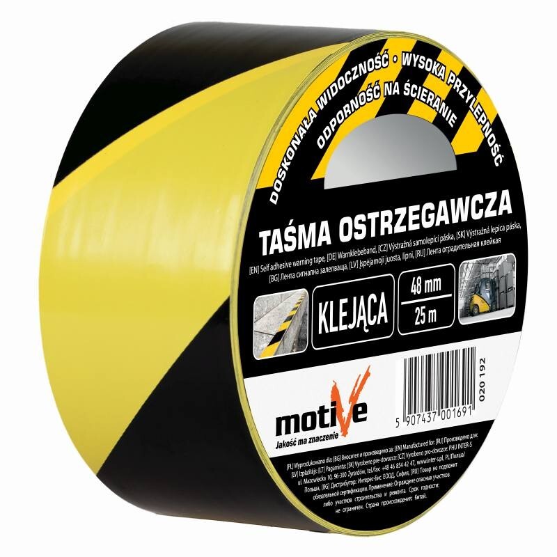 Лента сигнальная клейкая черно-желтая 48мм\25м Motive