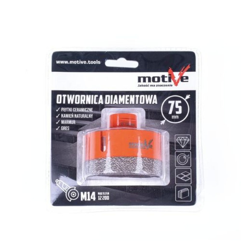 Сверло-коронка алмазная для керамогранита M14 75мм Motive
