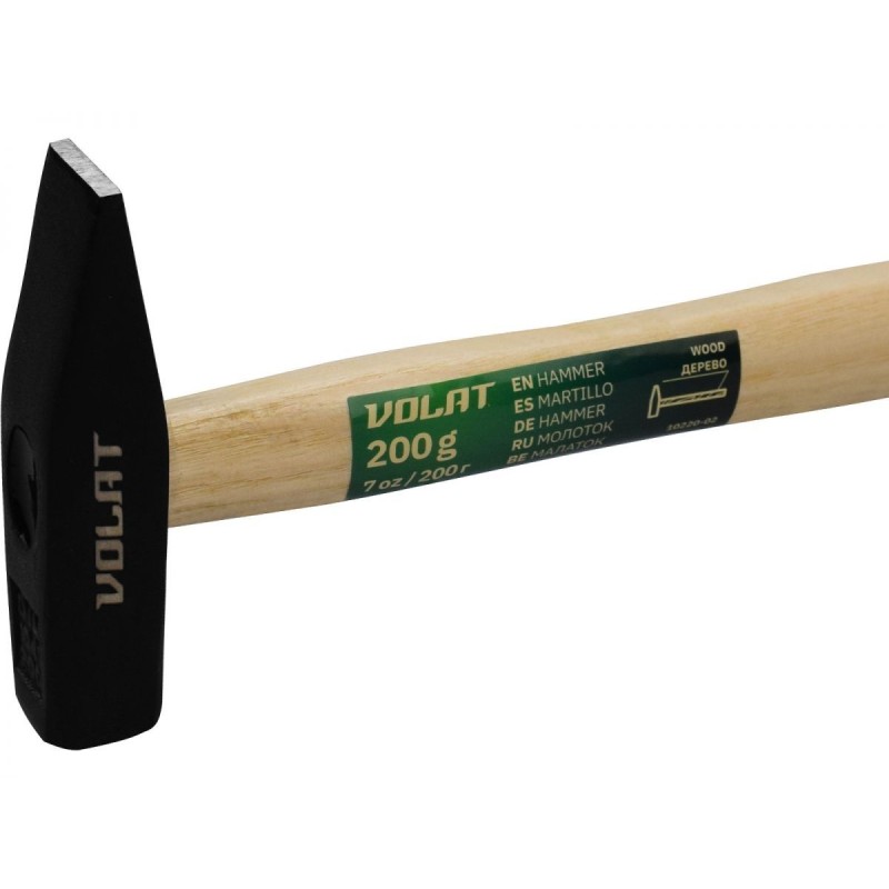 Молоток 0,2кг с деревянной рукояткой Волат