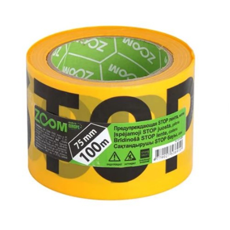 Предостерегающая лента STOP, черная-желтая 75ммх100м
