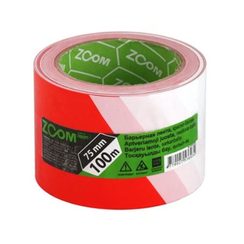 Барьерная лента красно-белая 75мм х 100м