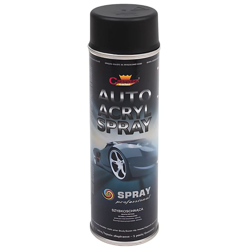 Краска-спрей Champion Auto Acryl, черный матовый 500мл