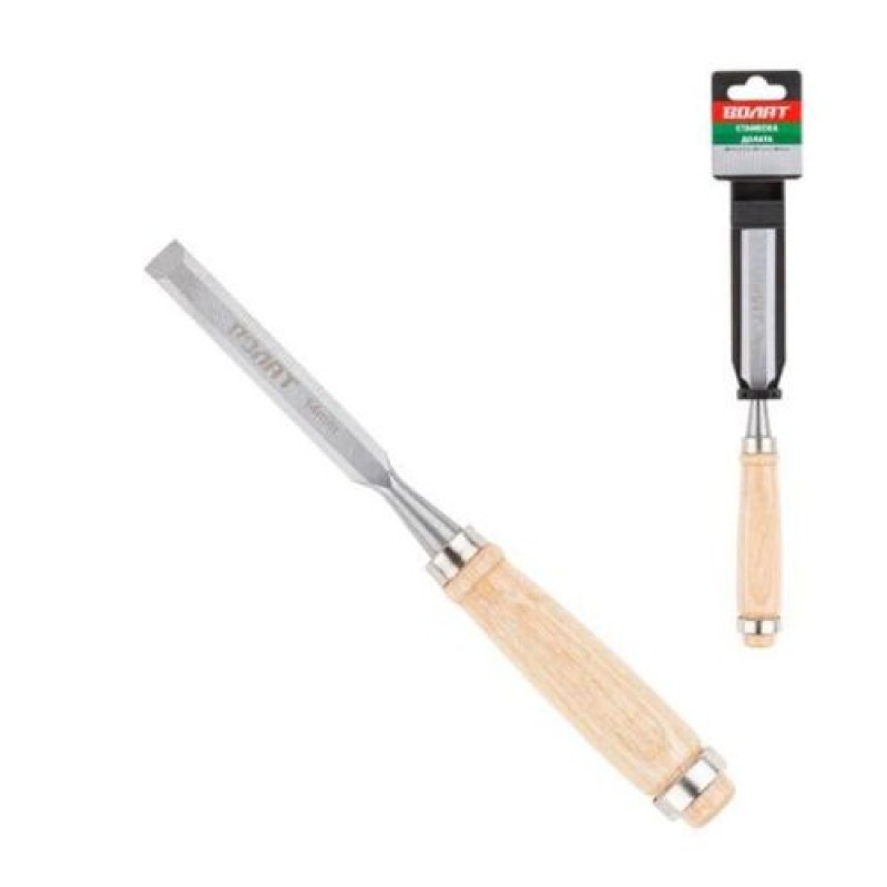 Стамеска плоская 14мм Волат (деревянная рукоятка, металлическое кольцо)