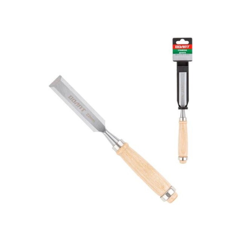 Стамеска плоская 22мм Волат (деревянная рукоятка, металлическое кольцо)