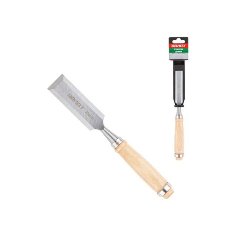 Стамеска плоская 30мм Волат (деревянная рукоятка, металлическое кольцо)