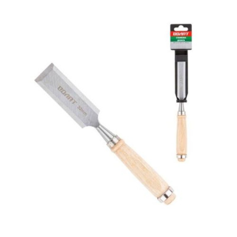 Стамеска плоская 32мм Волат (деревянная рукоятка, металлическое кольцо)