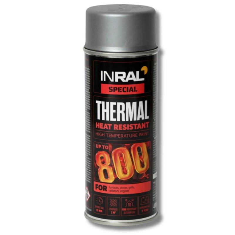 Эмаль термостойкая Inral Thermal, алюминиевая (RAL 9006), 400мл
