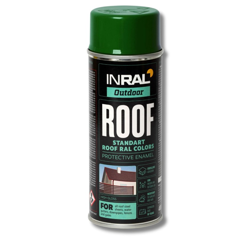 Эмаль для крыш Inral Roof Spray, зеленый мох (RAL 6005), 400мл