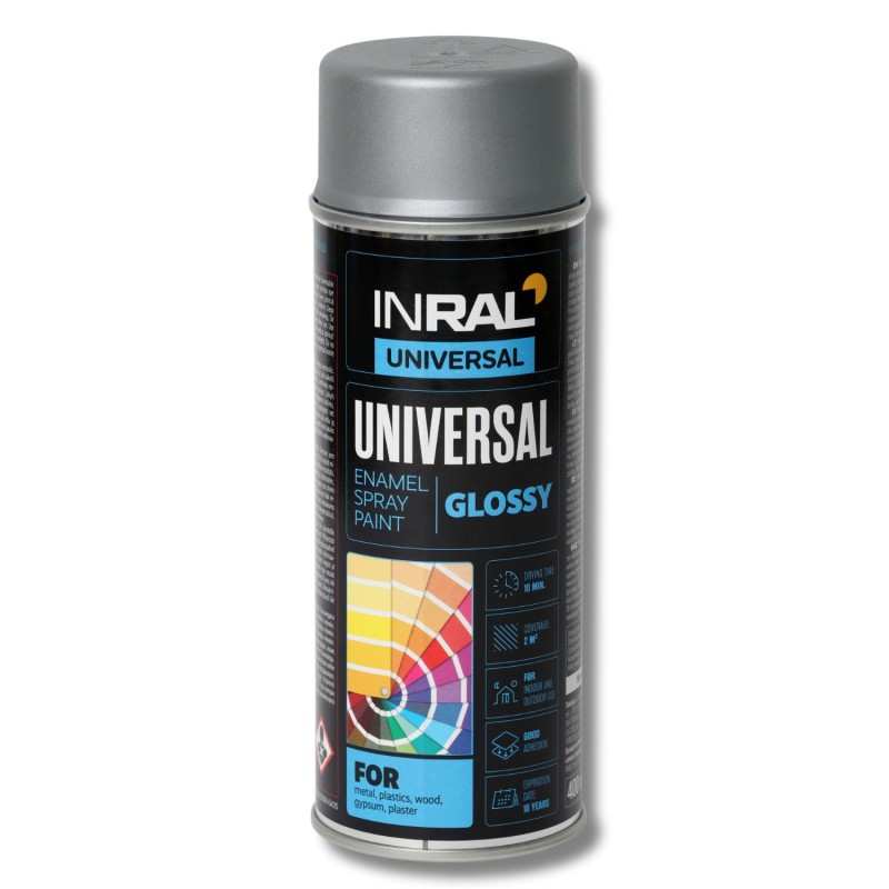 Эмаль универсальная Inral Universal, серябристая хром (RAL 9006), 400мл