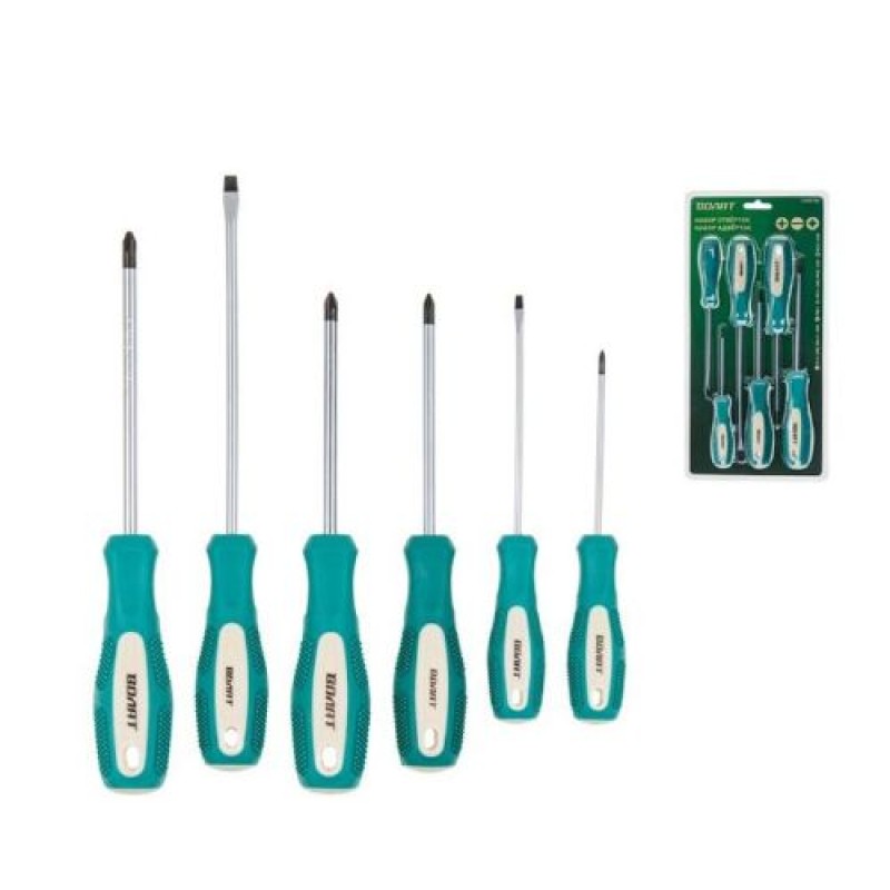 Набор отверток, 6 шт. (SL3х100, 5,5х150, PZ2х100, PH0х75, 1х100, 2х125) ВОЛАТ (двухкомпонентная руко