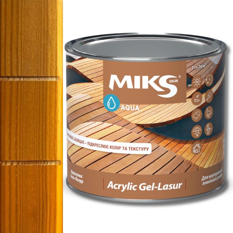Гель-лазурь акриловая Miks Color, сосна 2,5л