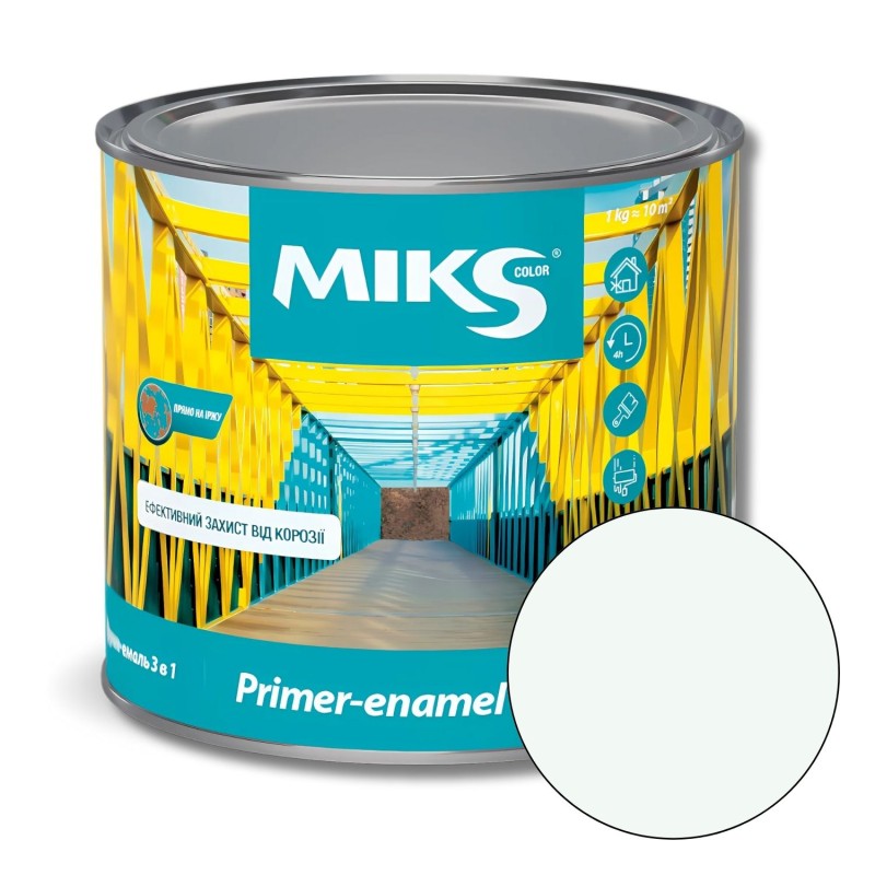 Эмаль-грунт 3в1 Miks Color, белая (RAL9003), 0,8кг