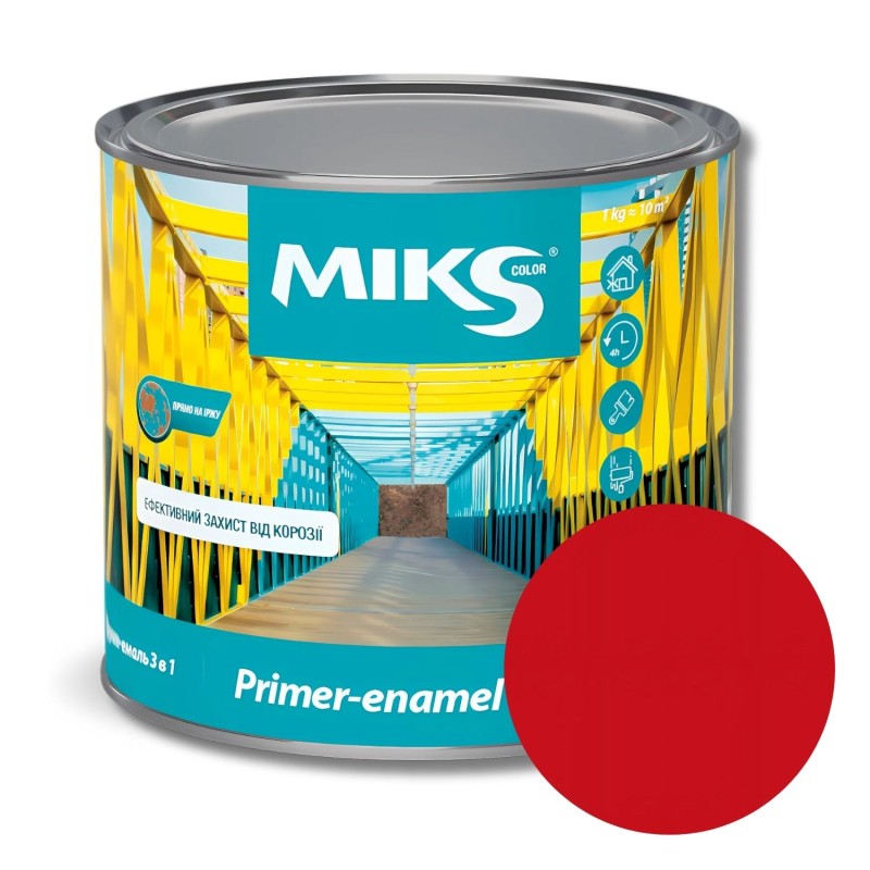 Эмаль-грунт 3в1 Miks Color, красная (RAL3020), 2,3кг