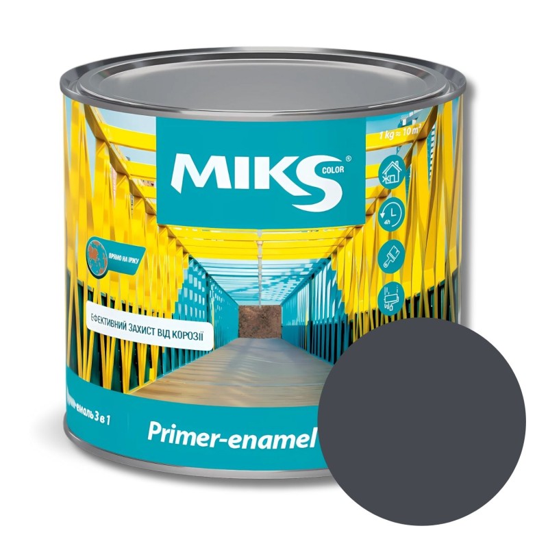 Эмаль-грунт 3в1 Miks Color, графитно-серая (RAL7024), 2,3кг