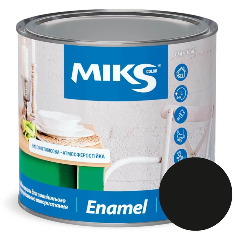 Email alchidic Мiks Color, negru mat 0,8kg (v.v. 0,9kg)