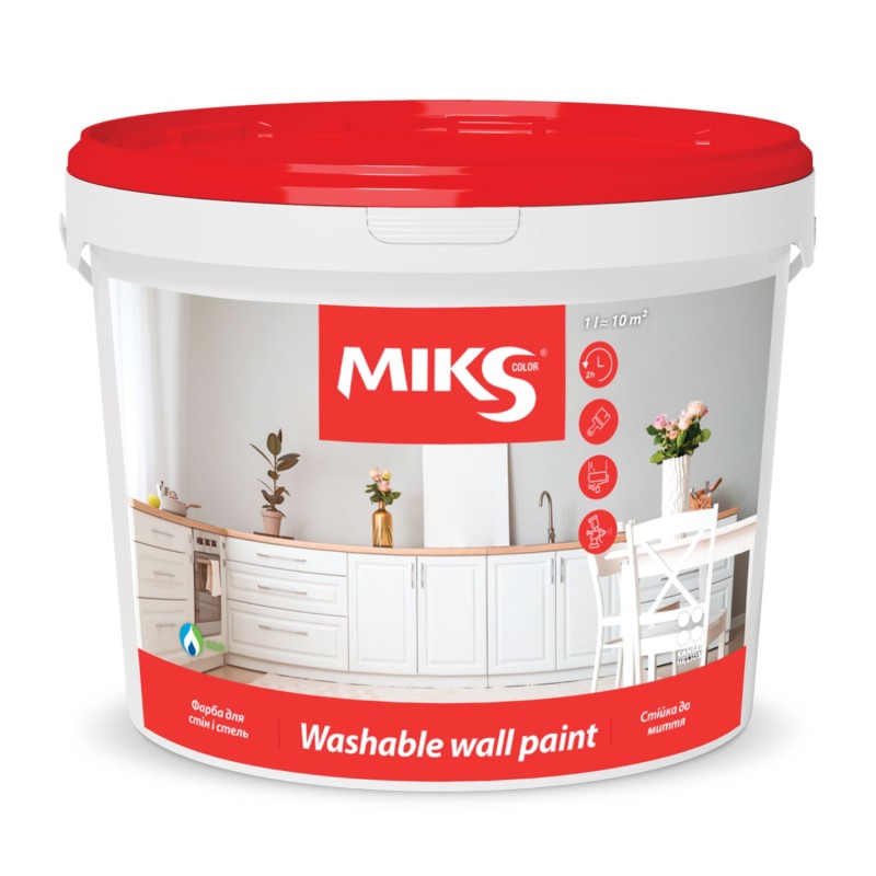Краска интерьерная стойкая к мытью Miks Color, белая 14кг