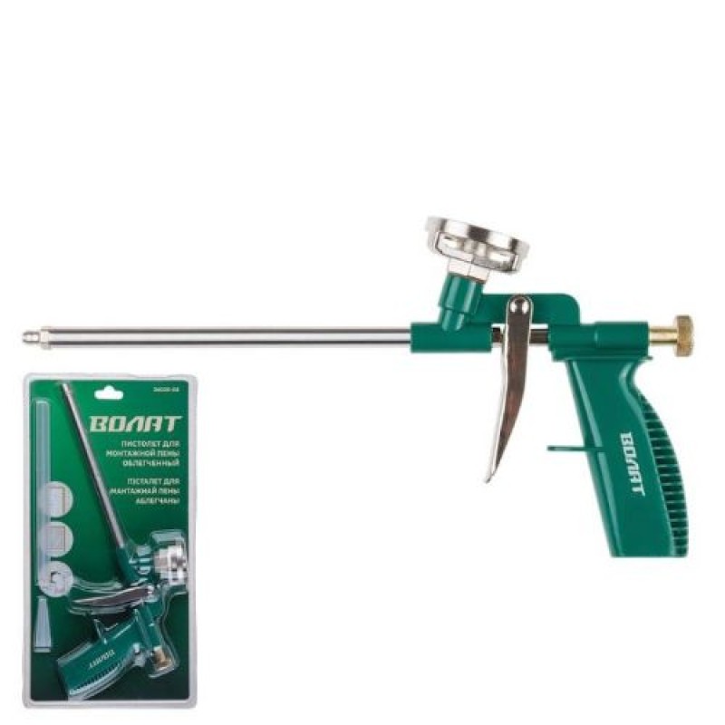 Пистолет для монтажной пены облегченный, Волат (в комплекте 4 насадки)