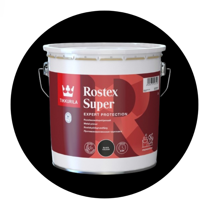 Грунтовка алкидная противокоррозийная Tikkurila Rostex Super, черная 3л