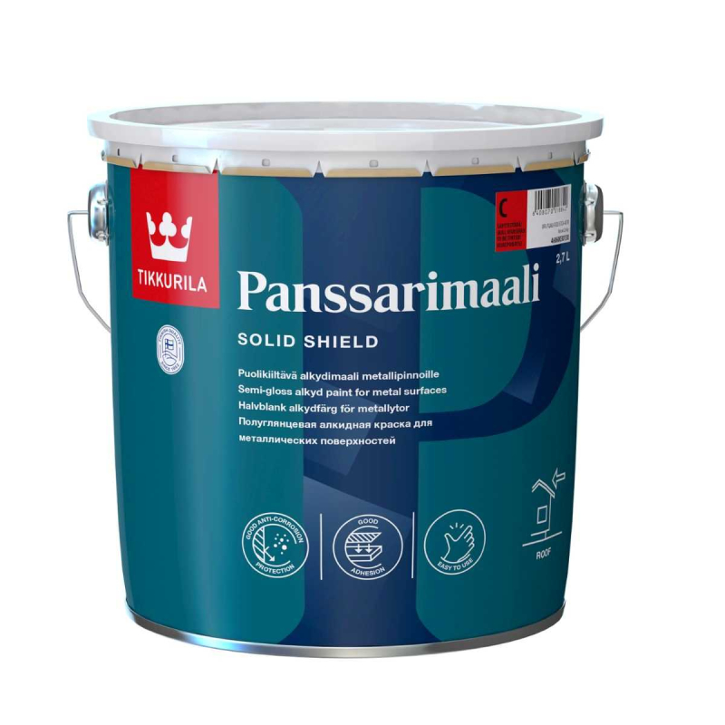 Vopsea alchidică, de exterior, pentru metal Tikkurila Panssarimaali (baza A) semilucios 2,7L