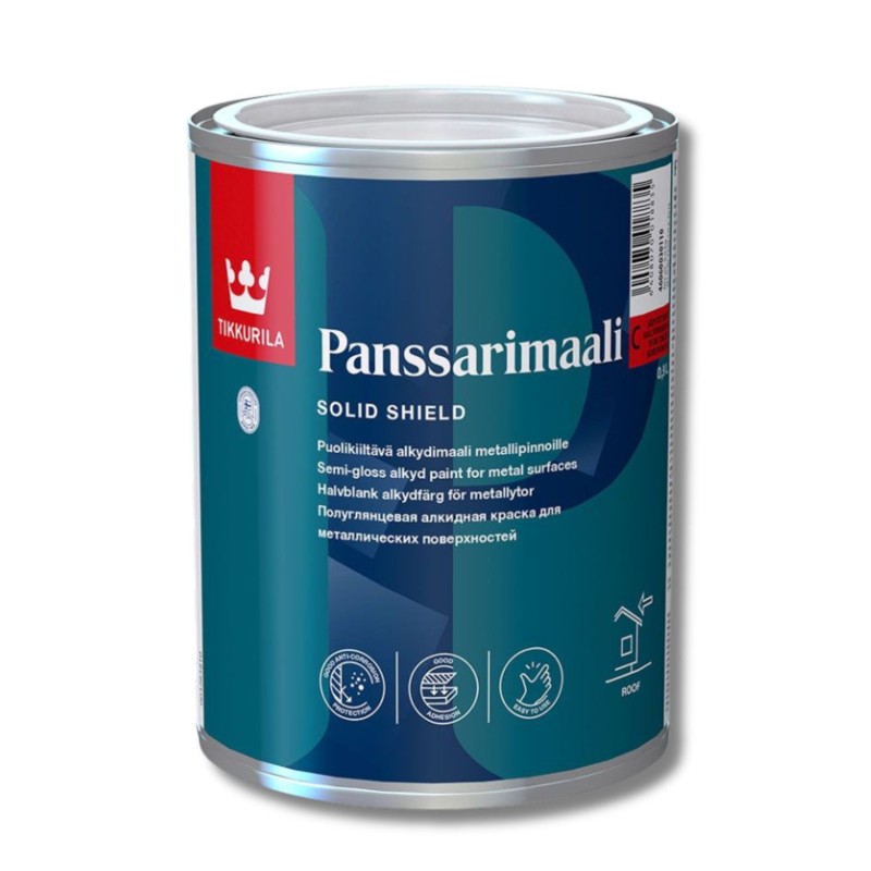 Краска алкидная, наружная для металла Tikkurila Panssarimaali (база C), полуглянецевая 0,9л