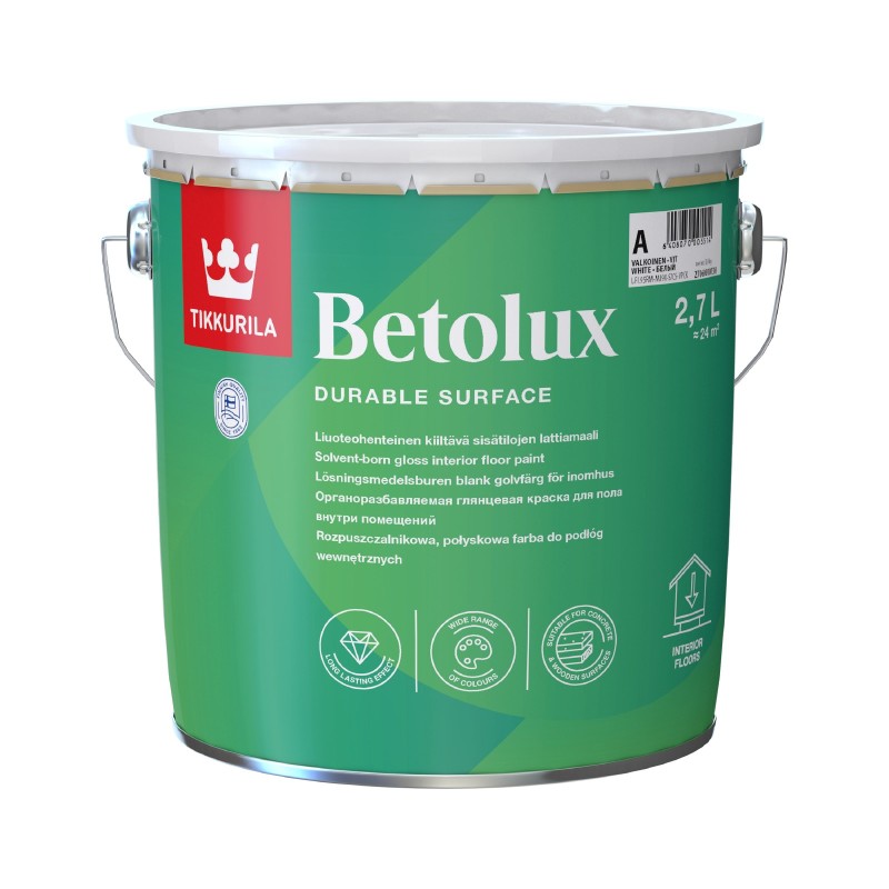 Vopsea interior pentru podele din beton, lemn Tikkurila Betolux (baza A) luciu 2,7L