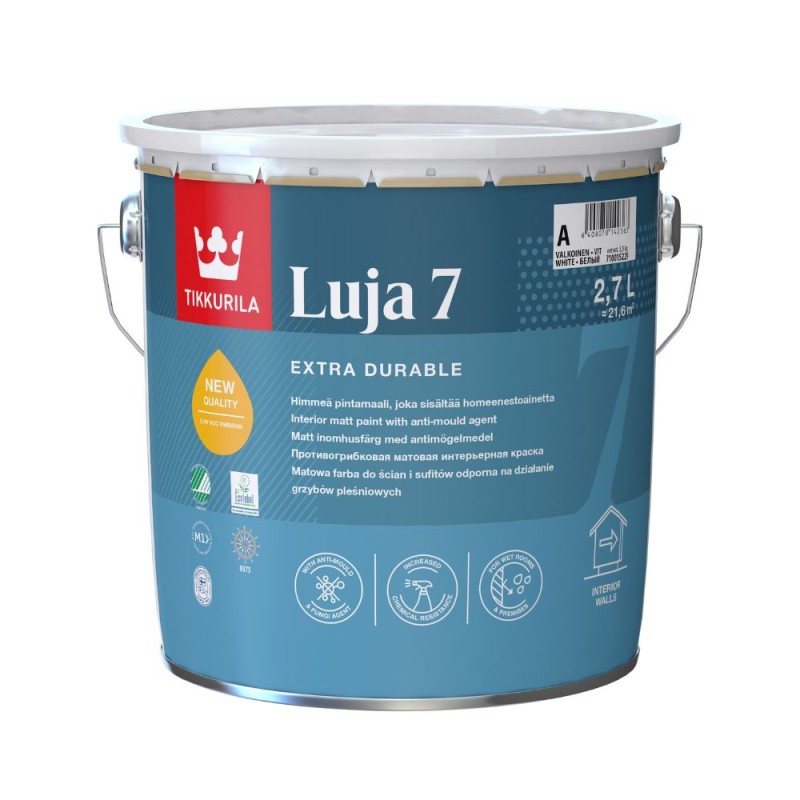Краска интерьерная для влажных помещений Tikkurila Luja7 матовая (база С), 2,7л