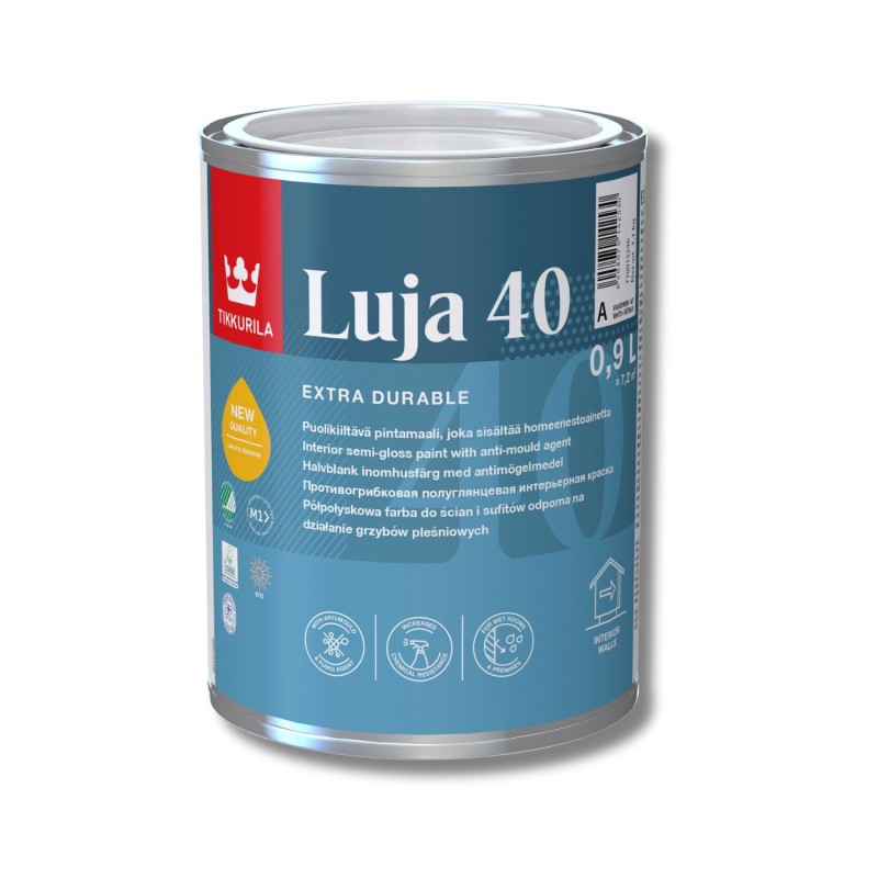 Краска интерьерная для влажных помещений Tikkurila Luja40 полуглянецевая (база С), 0,9л
