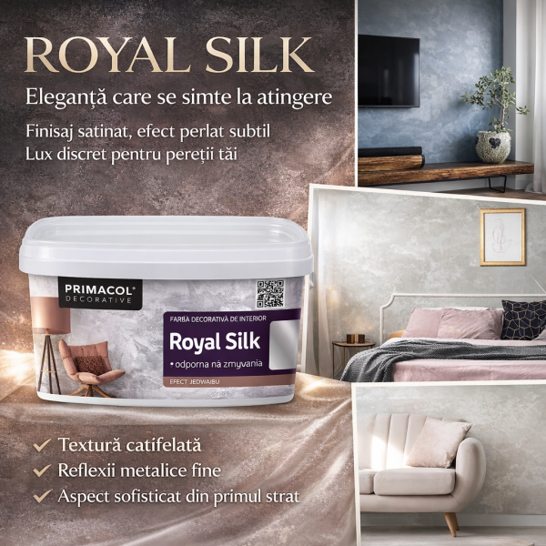 Vopsea decorativă Primacol Royal Silk 1kg base silver R0