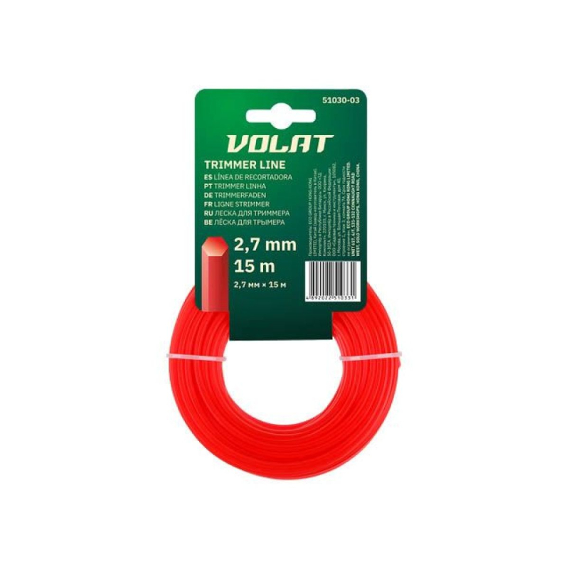 Леска для триммера 2,7мм х 15м шестигранное сечение Волат