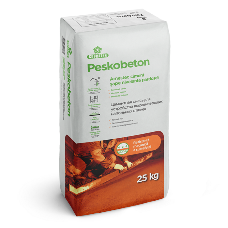 Смесь для устройства выравнивающих напольных стяжек PESKOBETON 25 кг