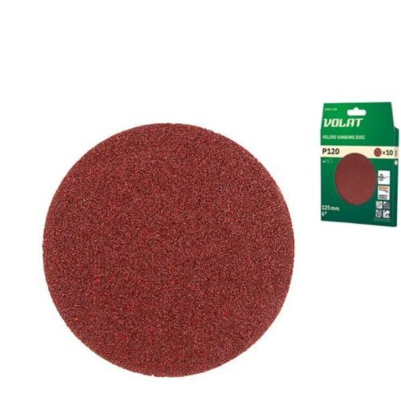 Шлифлист 125 мм круг Р120 для дерева, 10 шт., Волат (круг абразивный шлифовальный)