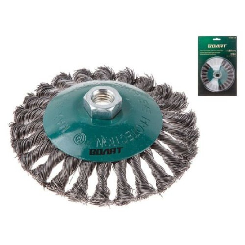 Щетка дисковая косичка 125 мм/M14 Волат (для УШМ, тарелка, торцевая крацовка)